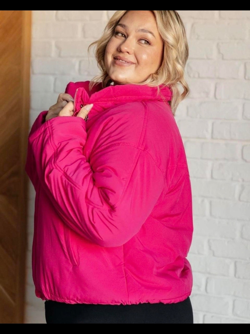New White birch Vibrant Pink Puffer Jacket